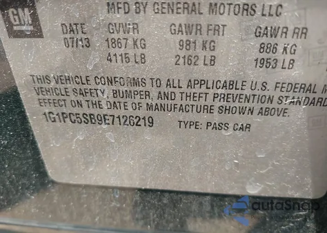 2014 Chevrolet Cruze 1Lt Auto z USA, uszkodzony, nr VIN 1G1PC5SB9E7126219